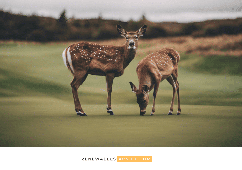 two deer on a golf course